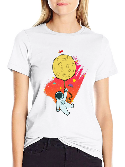 Astronaut Moon Balloon Graphic Black T-Shirt