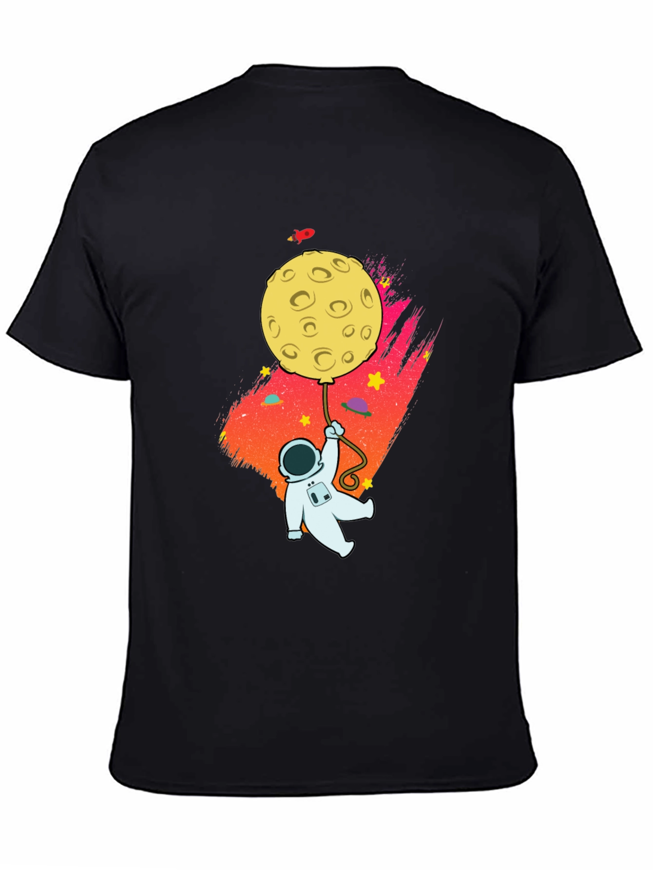 Astronaut Moon Balloon Graphic Black T-Shirt