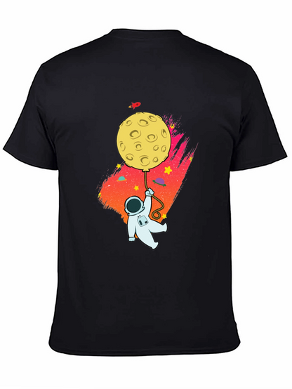 Astronaut Moon Balloon Graphic Black T-Shirt