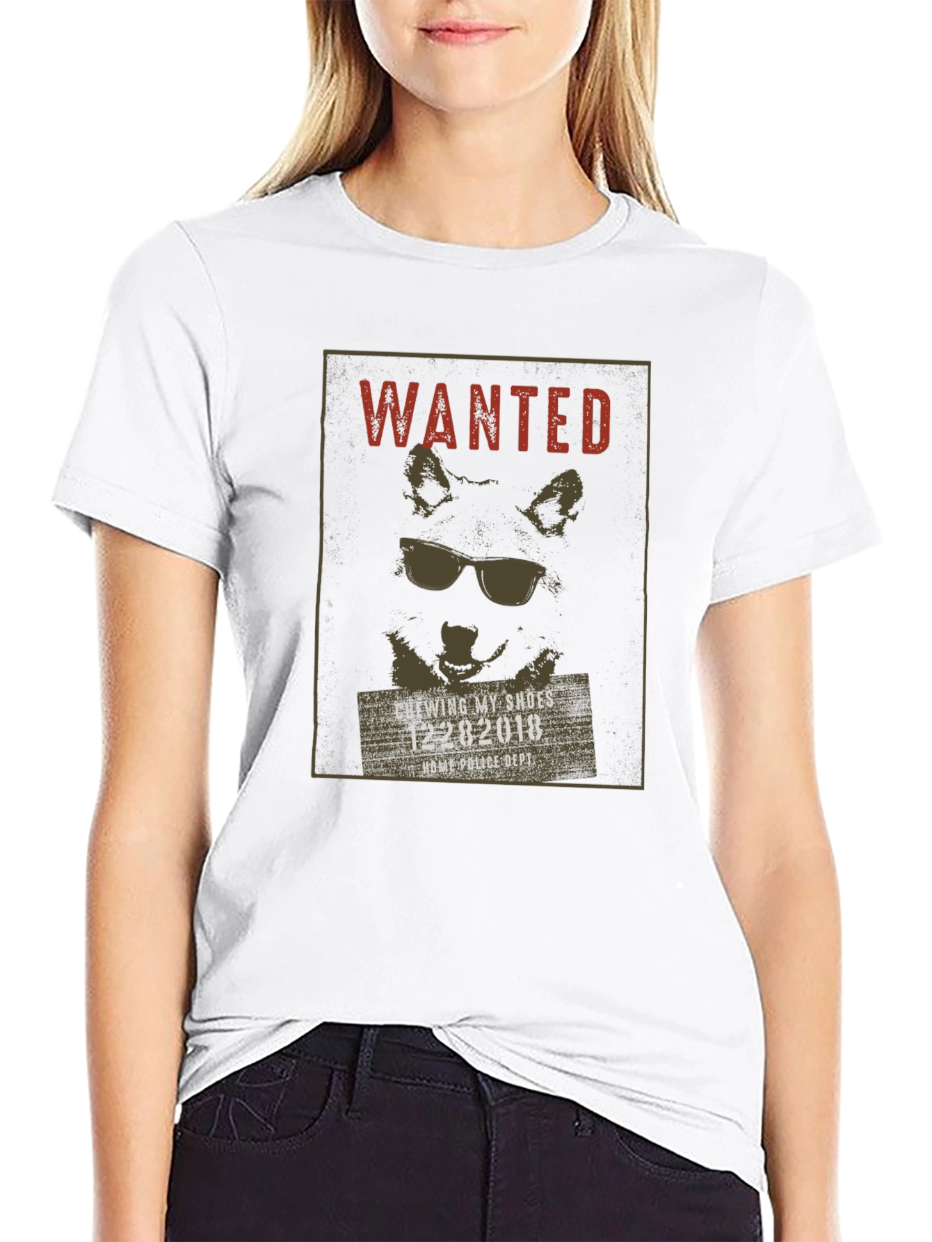Wanted Dog with Sunglasses Black T-Shirt