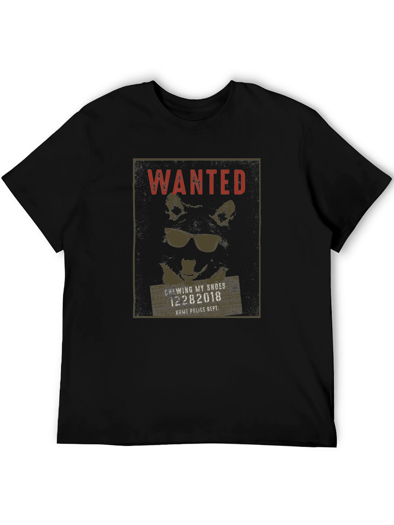 Wanted Dog with Sunglasses Black T-Shirt