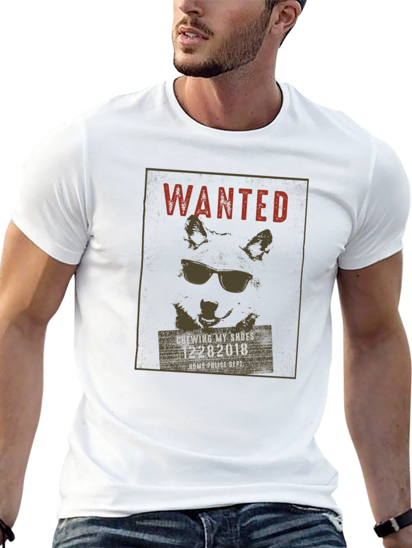 Wanted Dog with Sunglasses Black T-Shirt