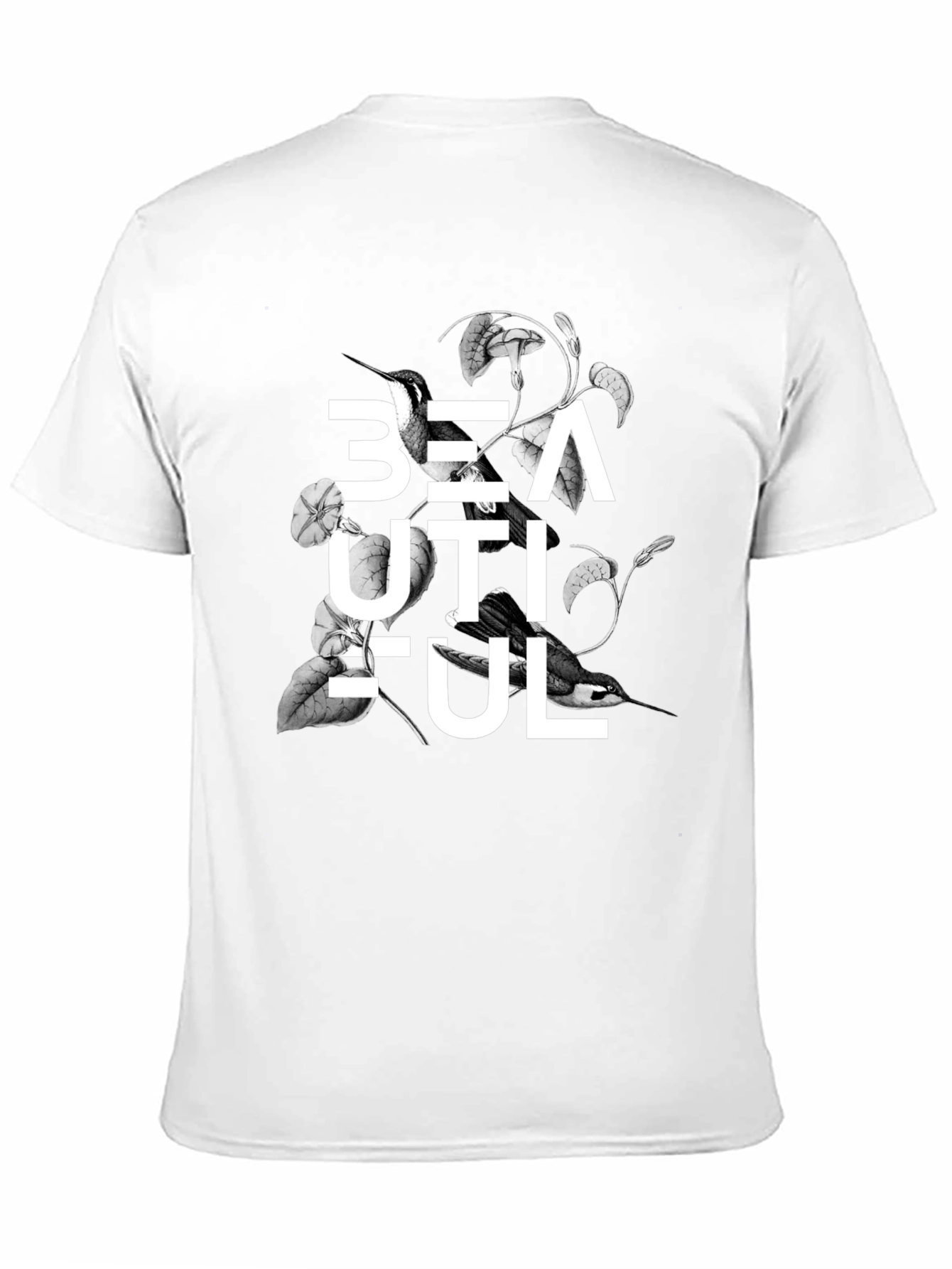 Beautiful Bird Floral Graphic Black T-Shirt