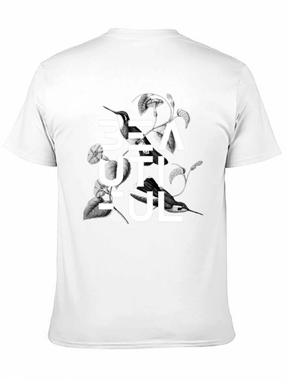 Beautiful Bird Floral Graphic Black T-Shirt