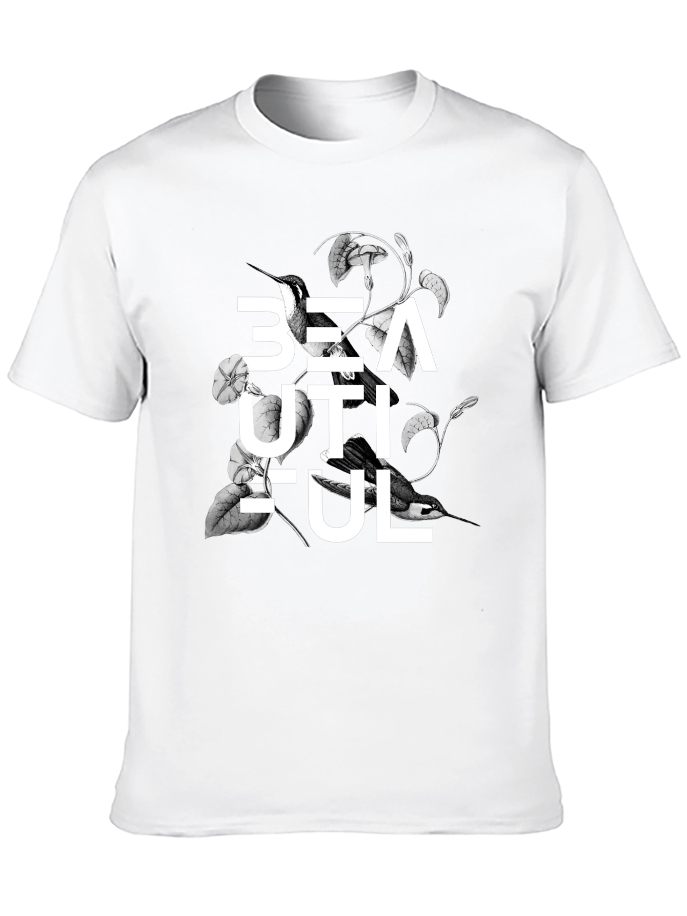 Beautiful Bird Floral Graphic Black T-Shirt