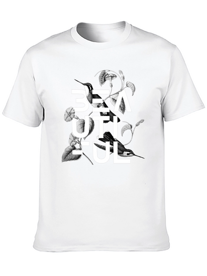 Beautiful Bird Floral Graphic Black T-Shirt
