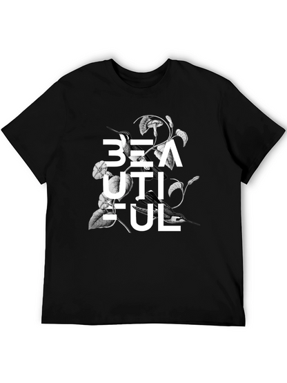 Beautiful Bird Floral Graphic Black T-Shirt