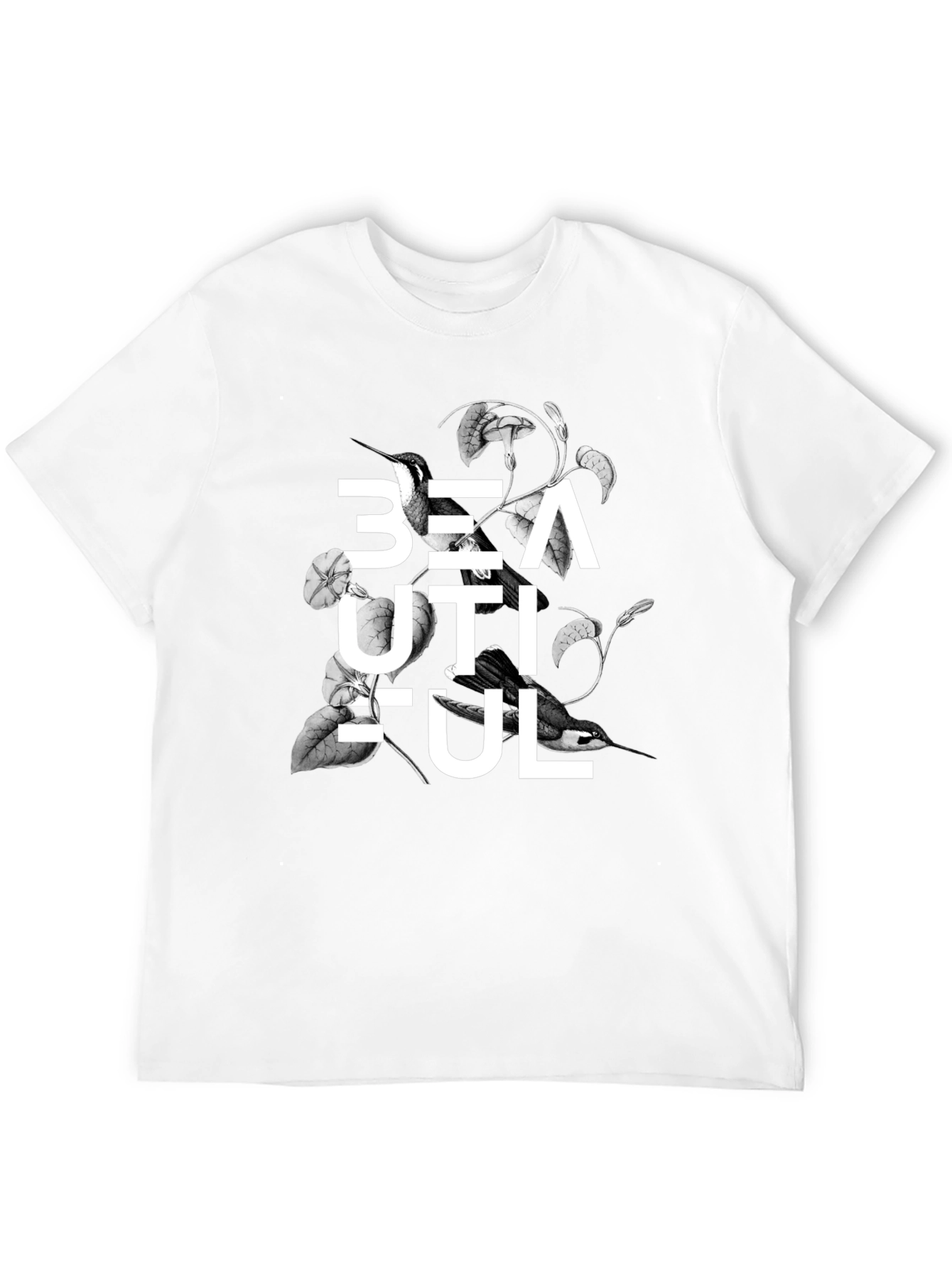 Beautiful Bird Floral Graphic Black T-Shirt