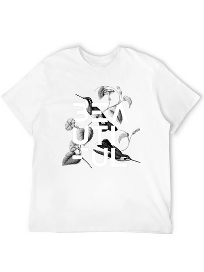 Beautiful Bird Floral Graphic Black T-Shirt