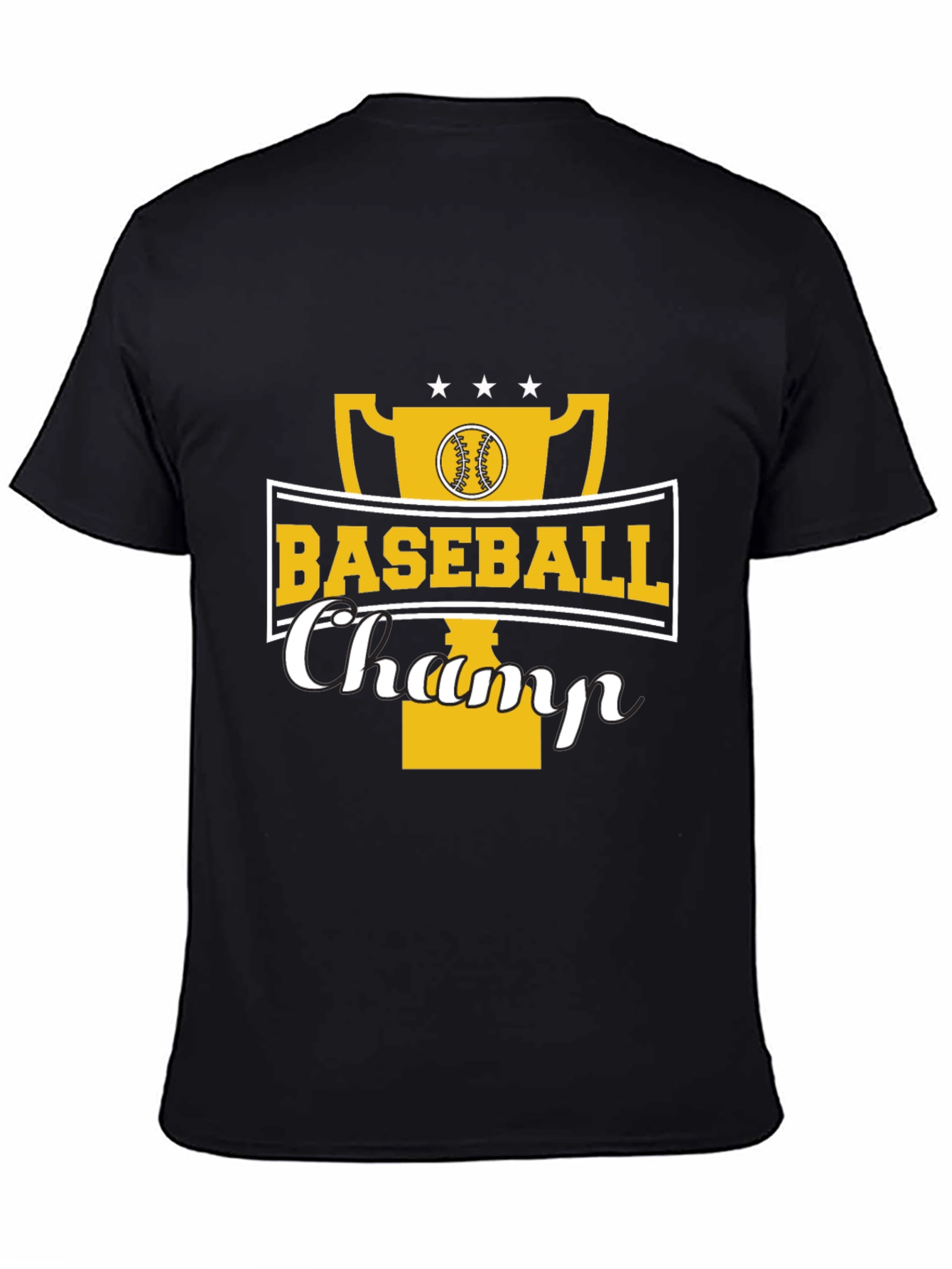 Baseball Champ Graphic Tee - Black Cotton Shirt