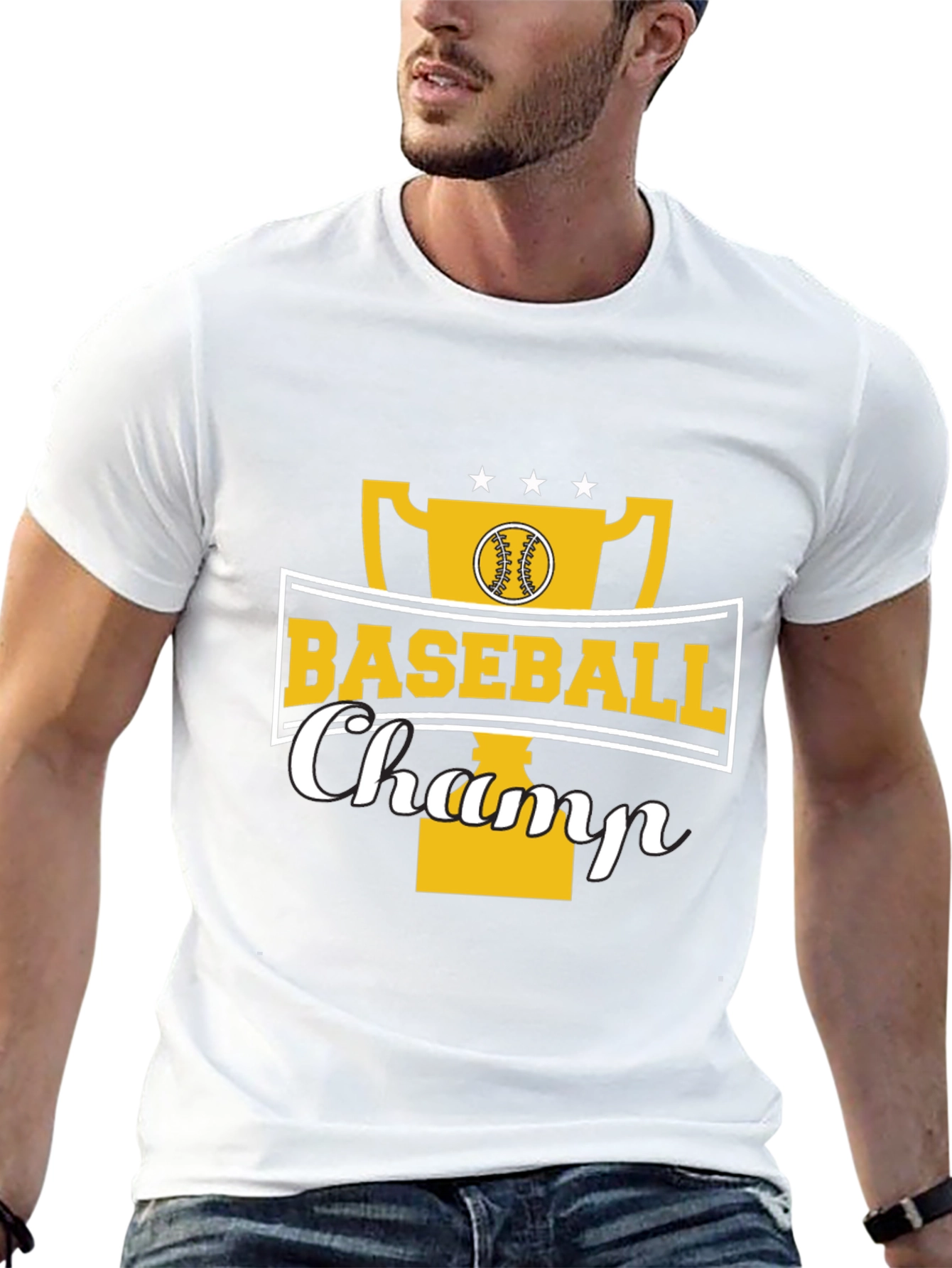 Baseball Champ Graphic Tee - Black Cotton Shirt