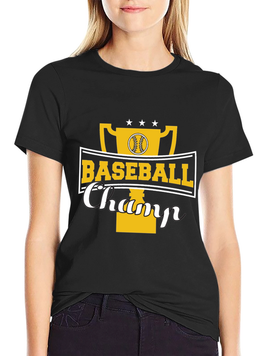 Baseball Champ Graphic Tee - Black Cotton Shirt