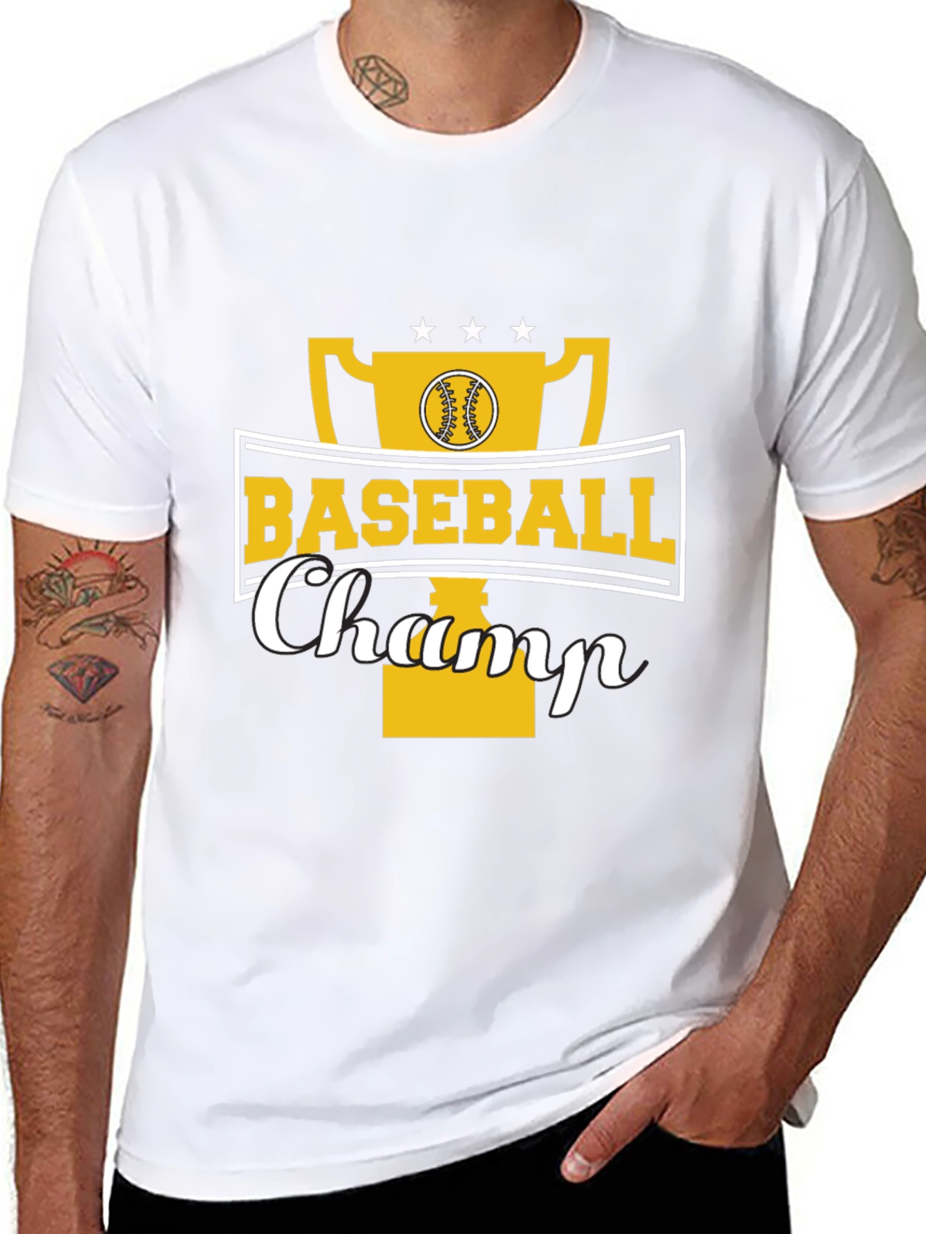 Baseball Champ Graphic Tee - Black Cotton Shirt