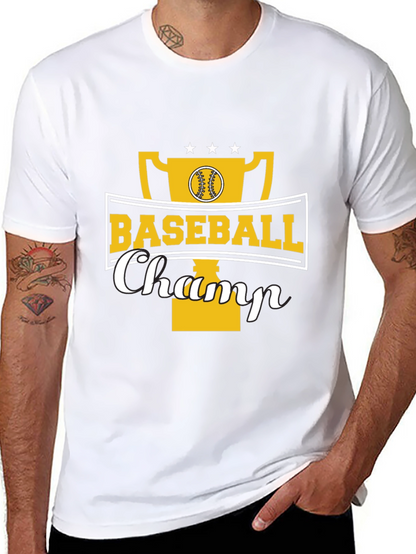 Baseball Champ Graphic Tee - Black Cotton Shirt