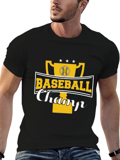 Baseball Champ Graphic Tee - Black Cotton Shirt