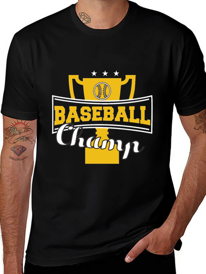 Baseball Champ Graphic Tee - Black Cotton Shirt