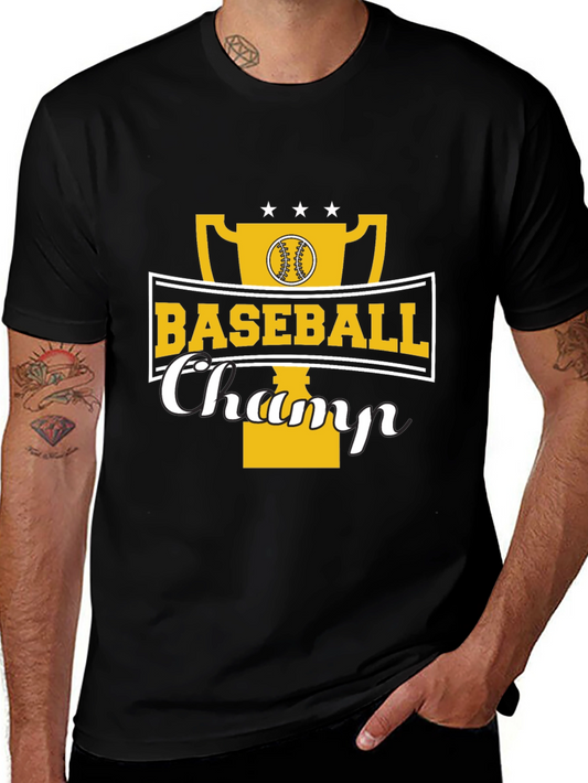 Baseball Champ Graphic Tee - Black Cotton Shirt