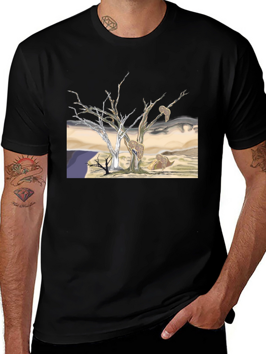 Surrealist Desert Tree Graphic Tee - Mens Black T-Shirt