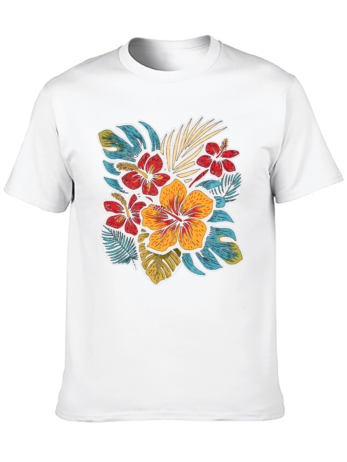 Tropical Floral Print Crew Neck T-Shirt