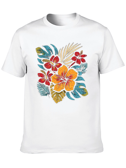Tropical Floral Print Crew Neck T-Shirt