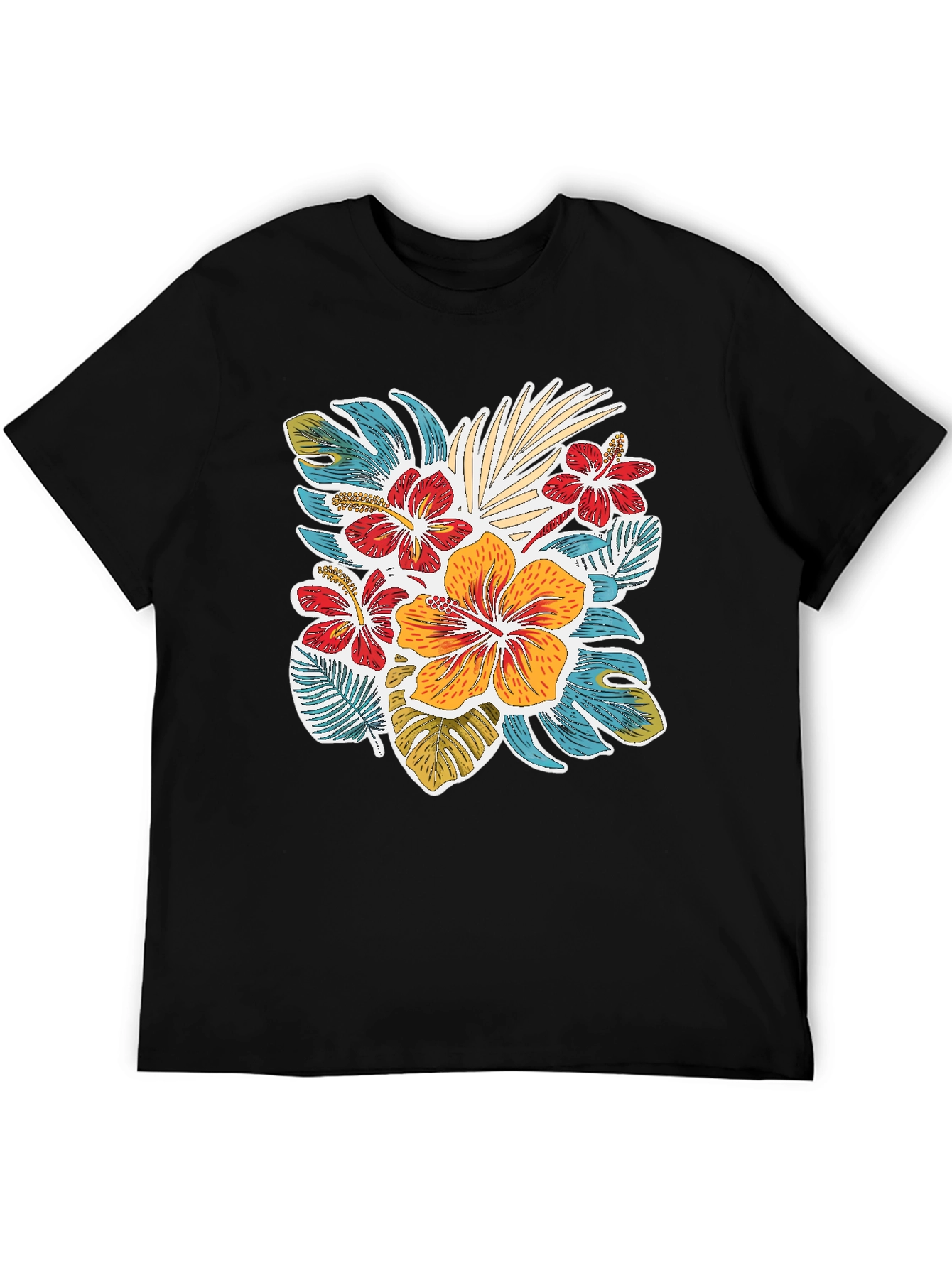 Tropical Floral Print Crew Neck T-Shirt