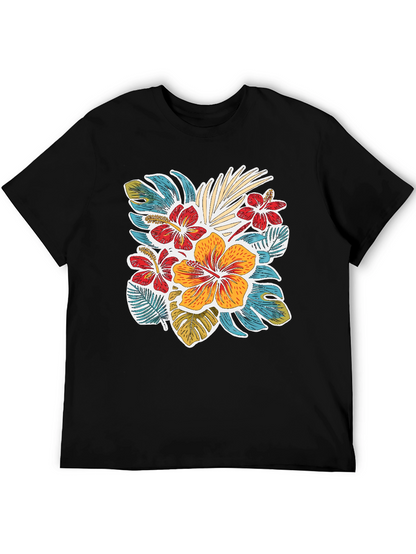 Tropical Floral Print Crew Neck T-Shirt