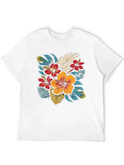 Tropical Floral Print Crew Neck T-Shirt