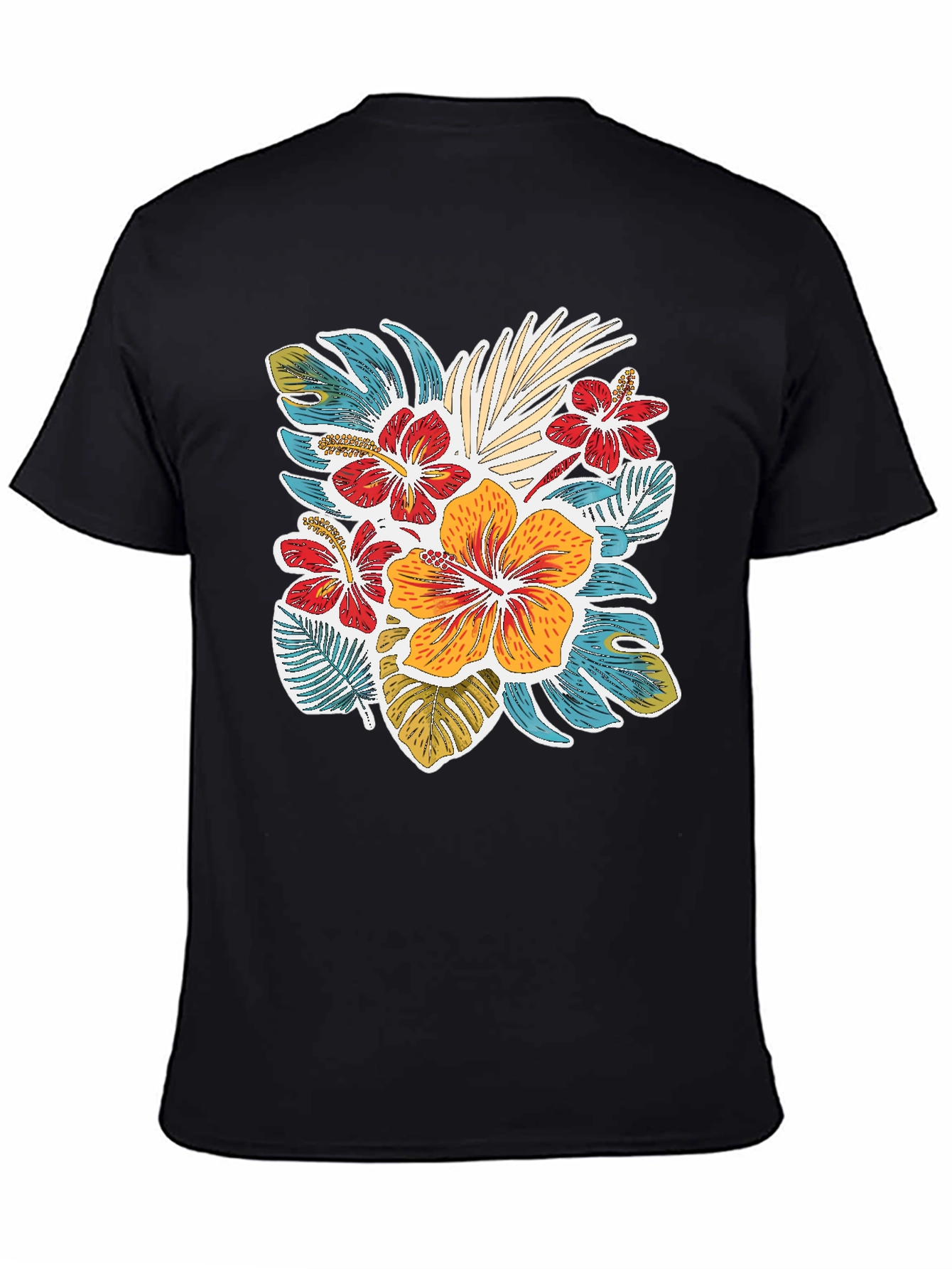 Tropical Floral Print Crew Neck T-Shirt
