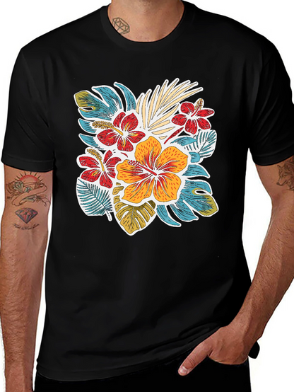 Tropical Floral Print Crew Neck T-Shirt