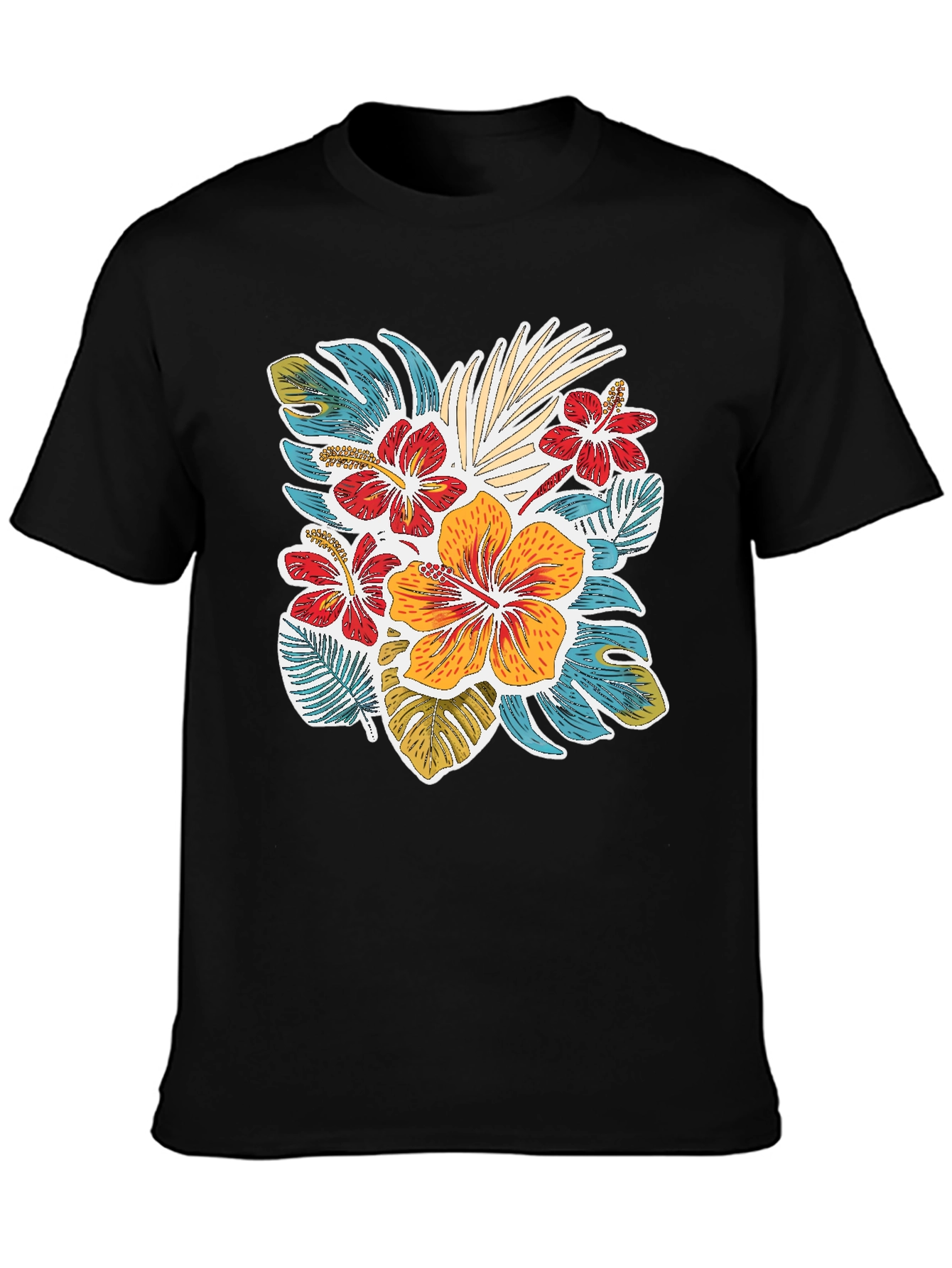 Tropical Floral Print Crew Neck T-Shirt