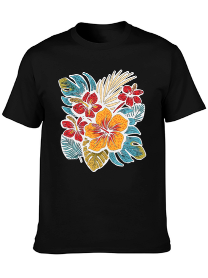 Tropical Floral Print Crew Neck T-Shirt