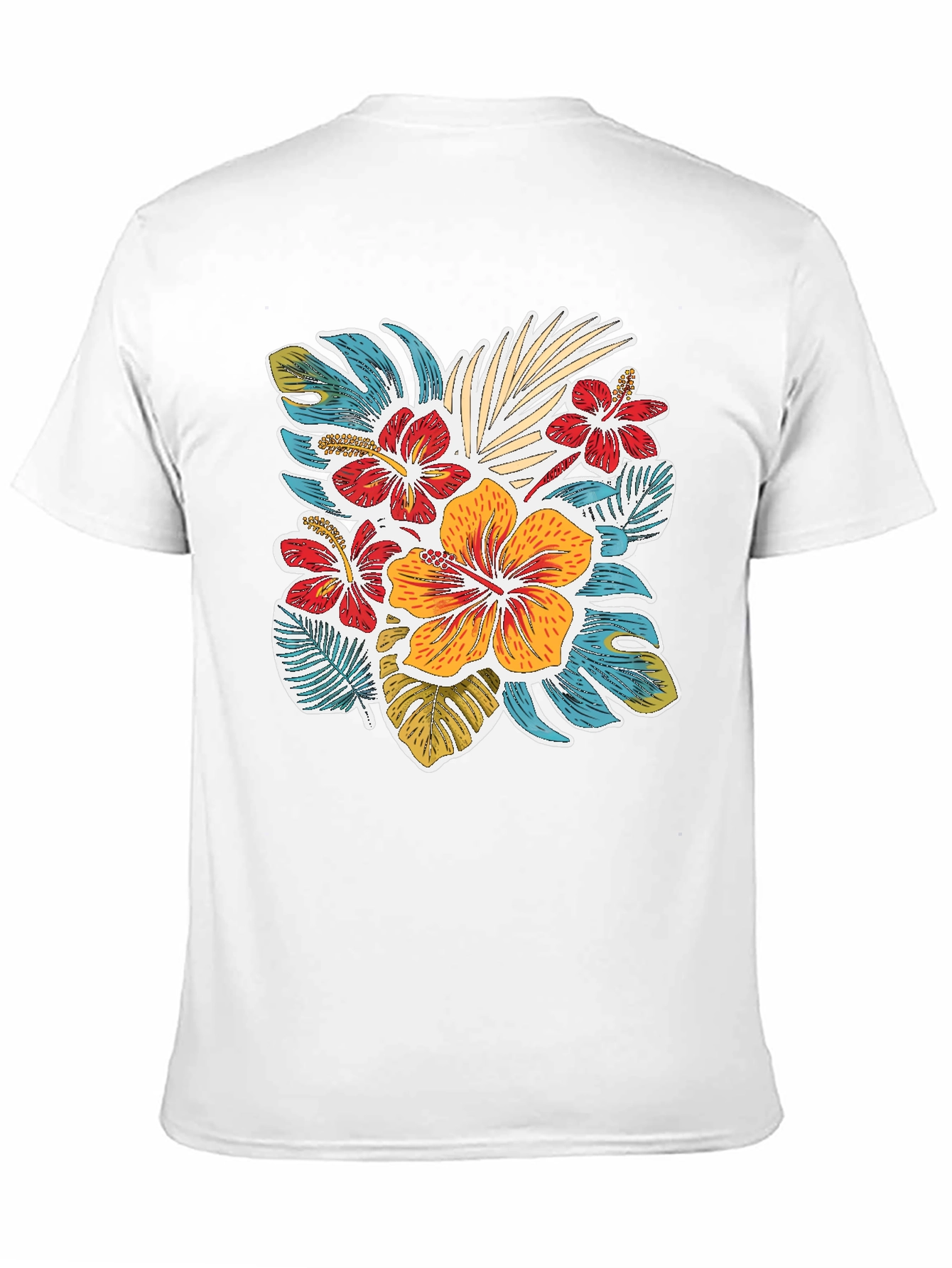 Tropical Floral Print Crew Neck T-Shirt