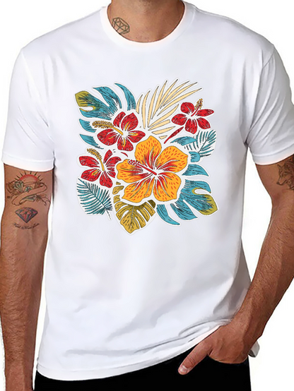 Tropical Floral Print Crew Neck T-Shirt