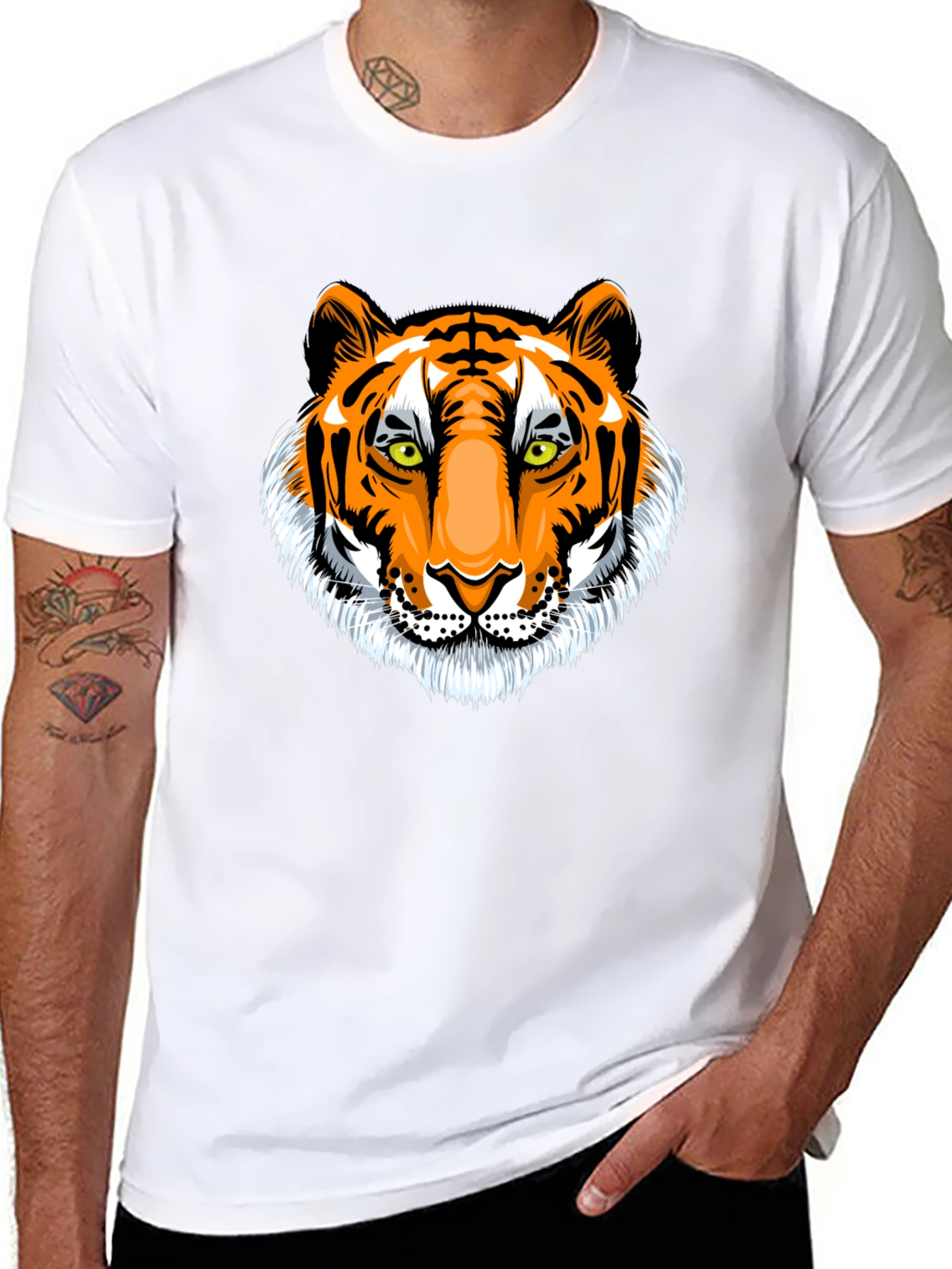 Bold Tiger Graphic Tee - Black Cotton T-Shirt