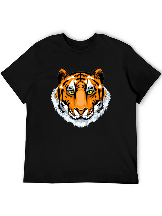 Bold Tiger Graphic Tee - Black Cotton T-Shirt