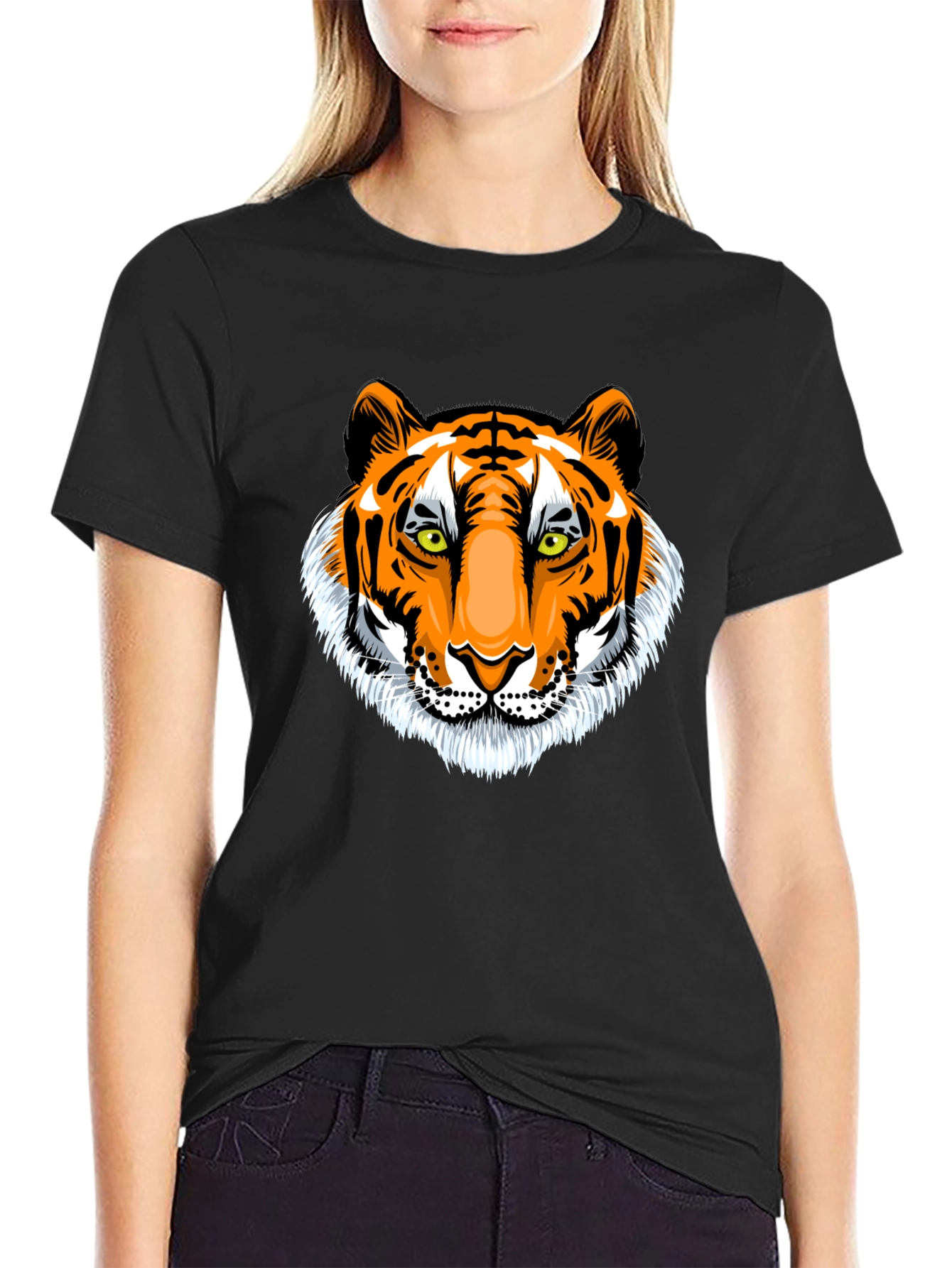 Bold Tiger Graphic Tee - Black Cotton T-Shirt