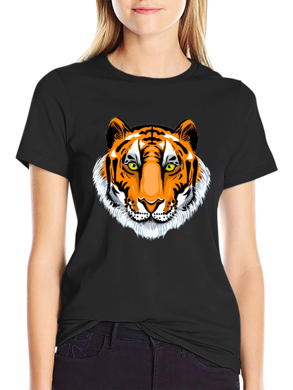 Bold Tiger Graphic Tee - Black Cotton T-Shirt