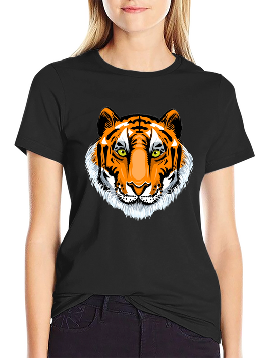 Bold Tiger Graphic Tee - Black Cotton T-Shirt