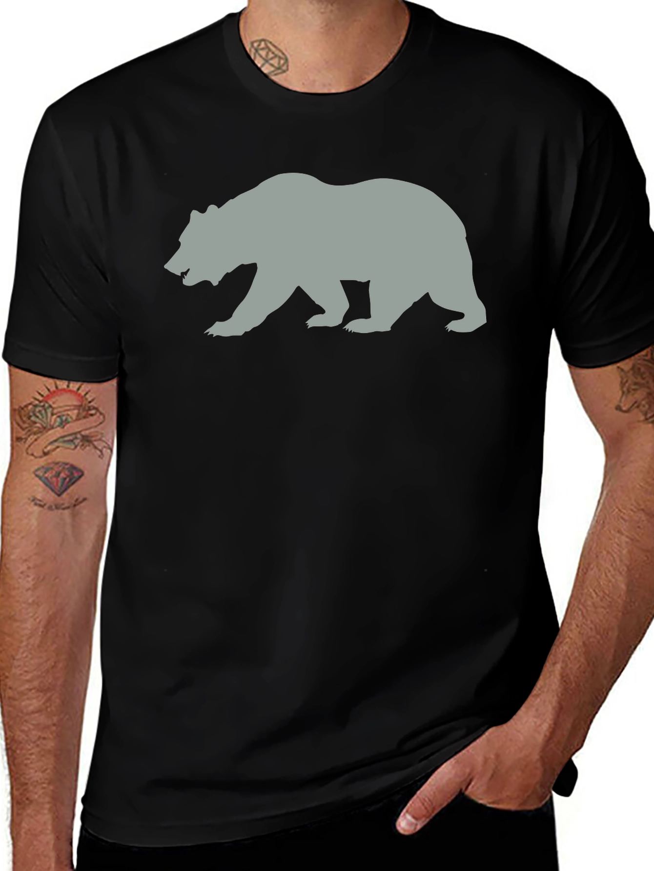 Bear Silhouette Graphic T-Shirt - Black