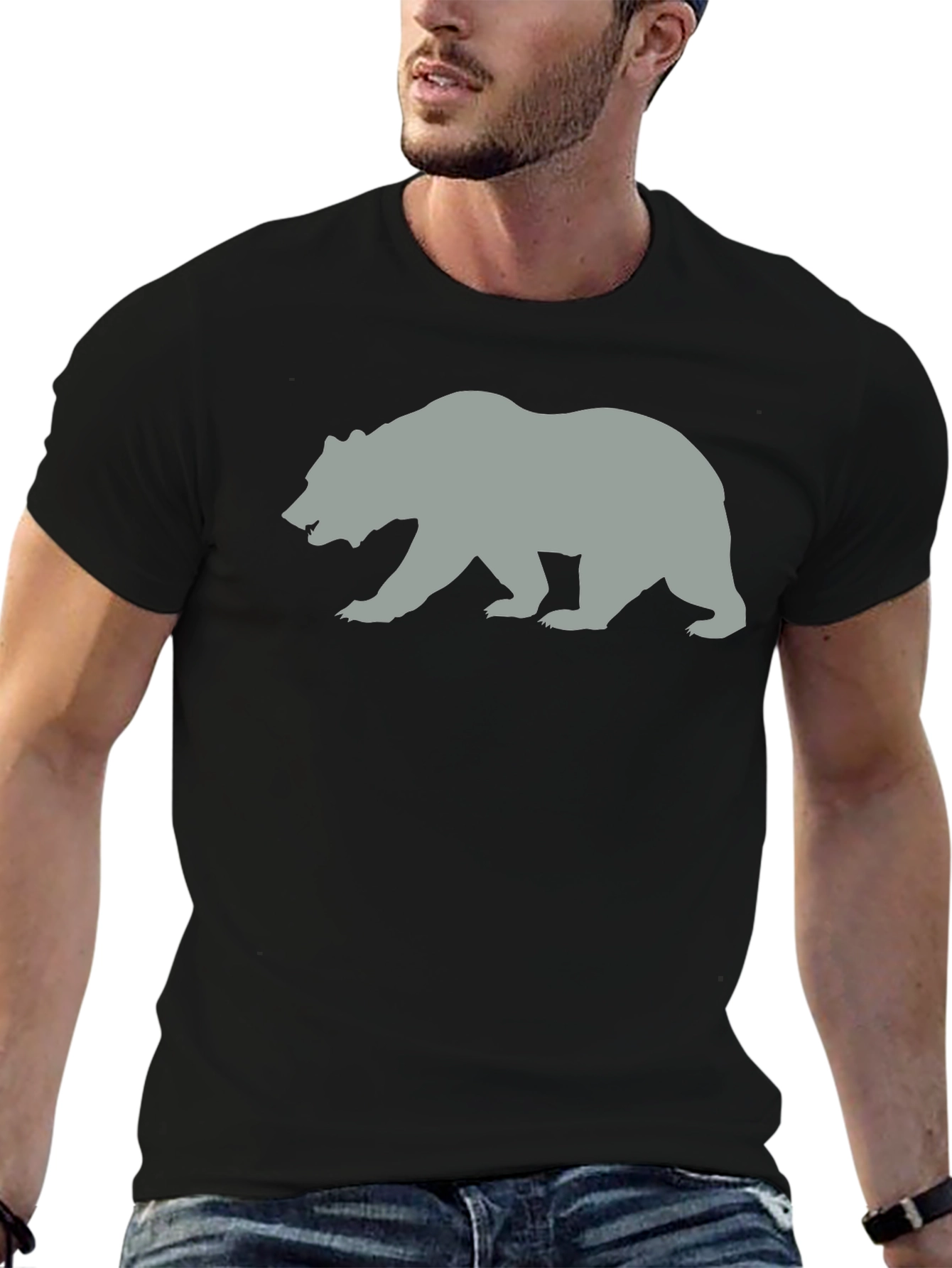 Bear Silhouette Graphic T-Shirt - Black