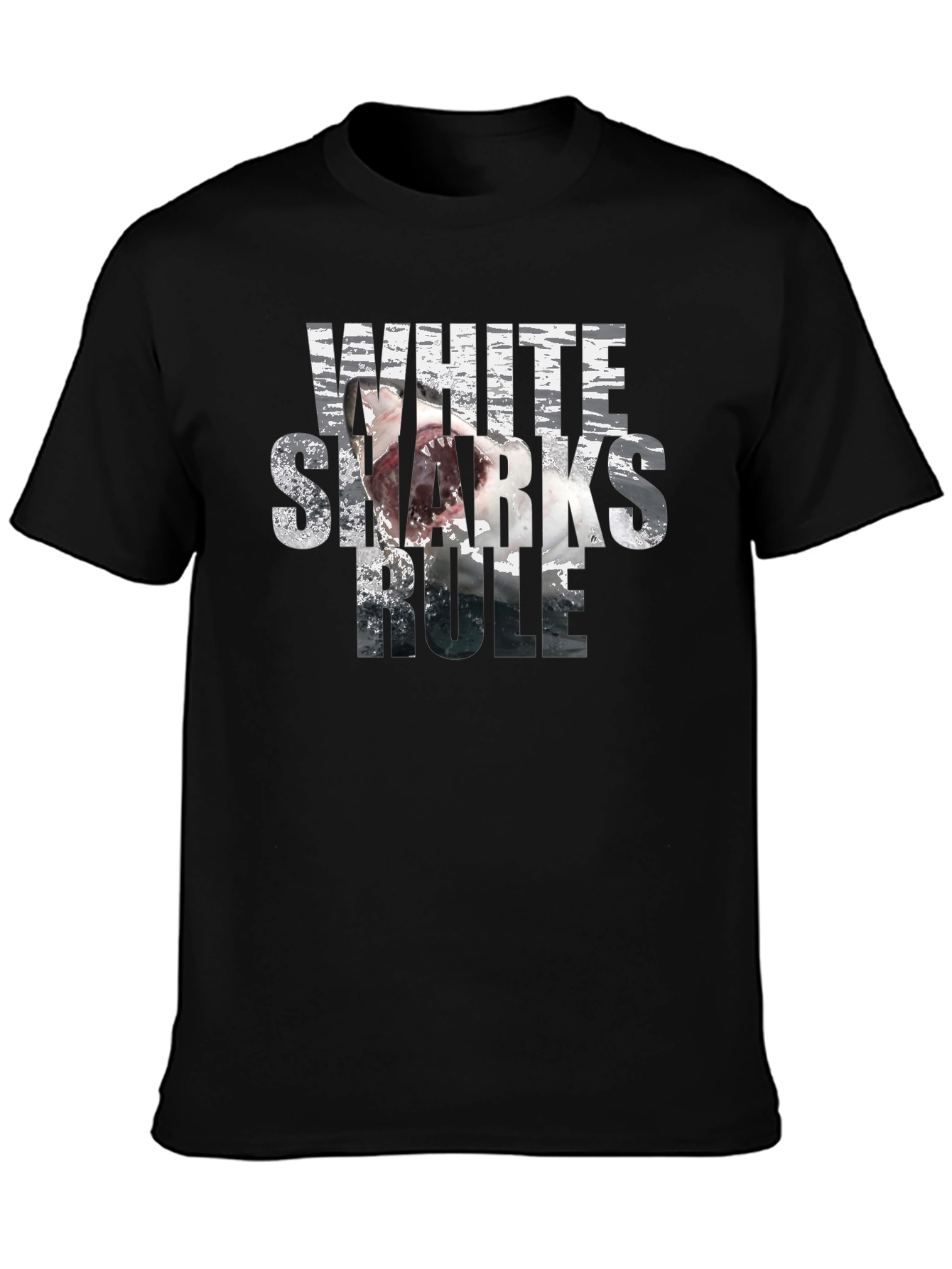 White Sharks Rule Graphic T-Shirt - Black