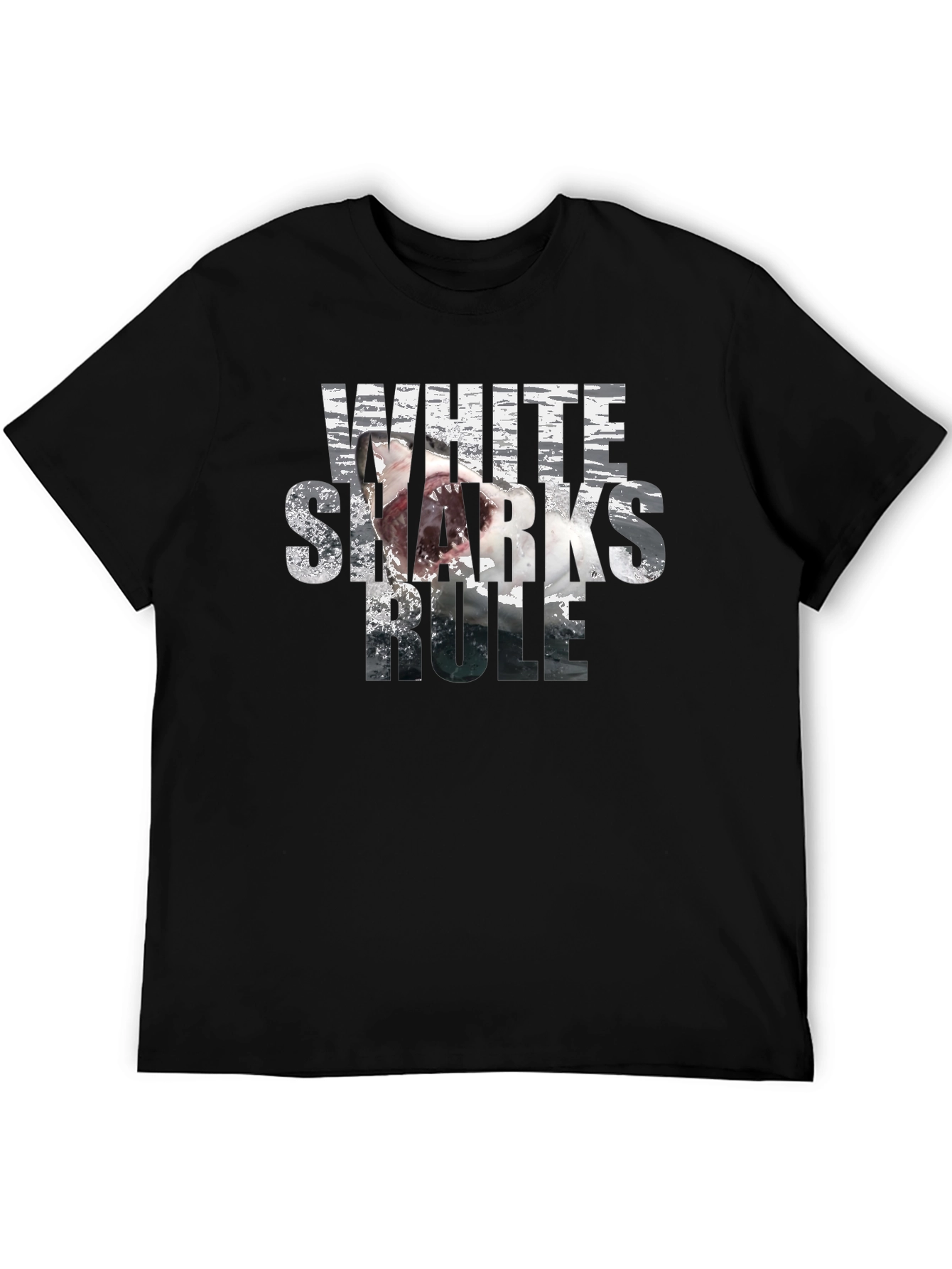 White Sharks Rule Graphic T-Shirt - Black