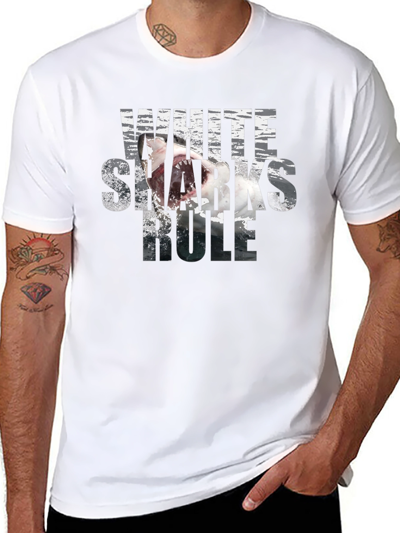 White Sharks Rule Graphic T-Shirt - Black