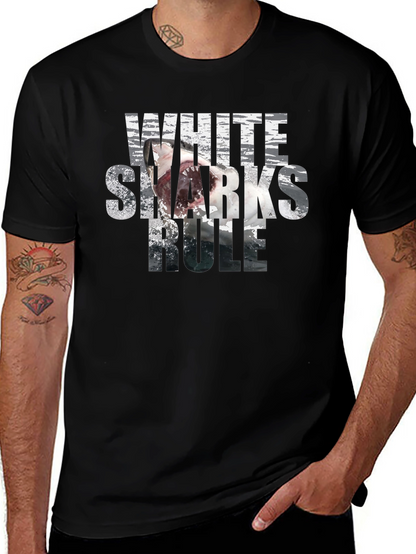 White Sharks Rule Graphic T-Shirt - Black