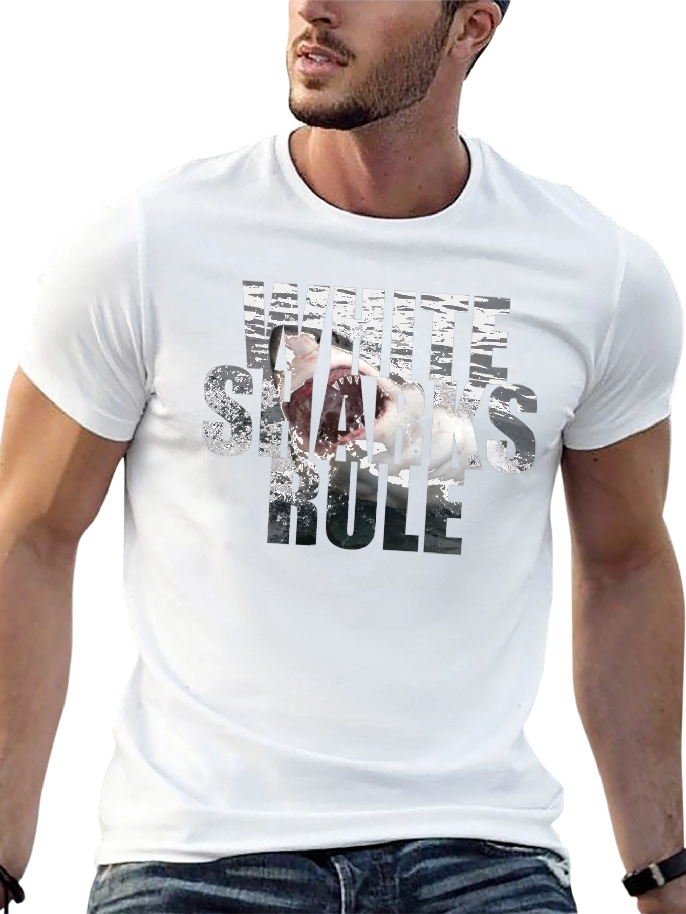 White Sharks Rule Graphic T-Shirt - Black