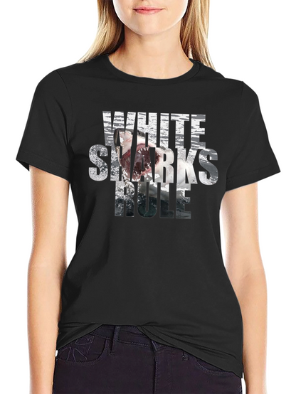 White Sharks Rule Graphic T-Shirt - Black