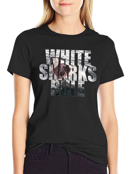 White Sharks Rule Graphic T-Shirt - Black