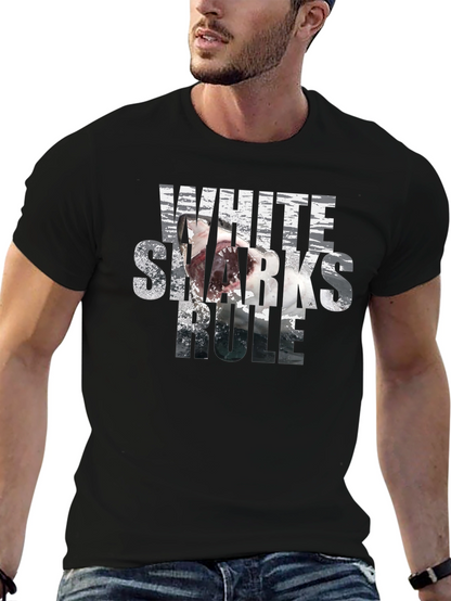 White Sharks Rule Graphic T-Shirt - Black