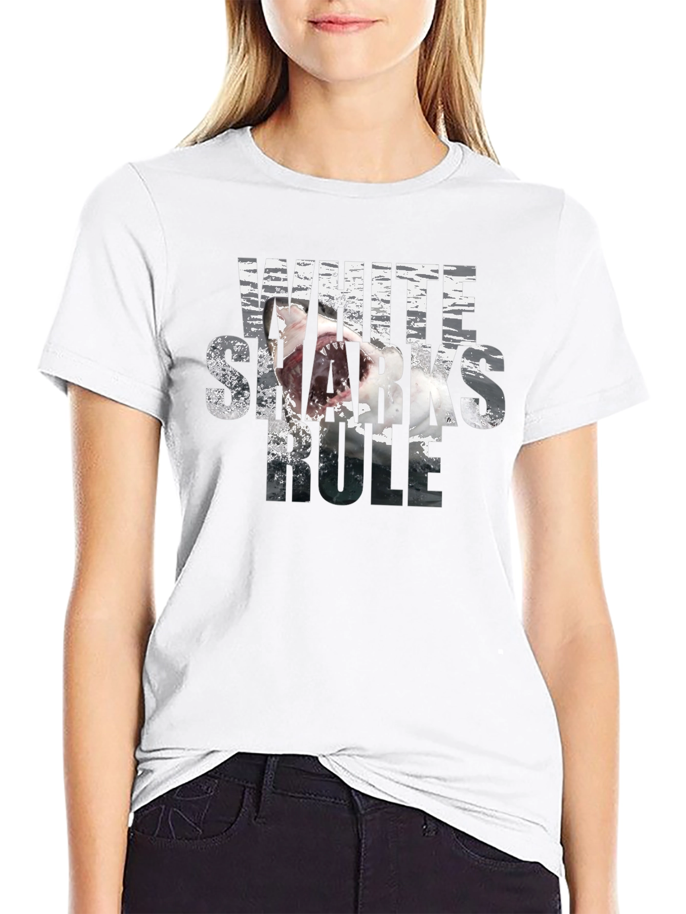 White Sharks Rule Graphic T-Shirt - Black