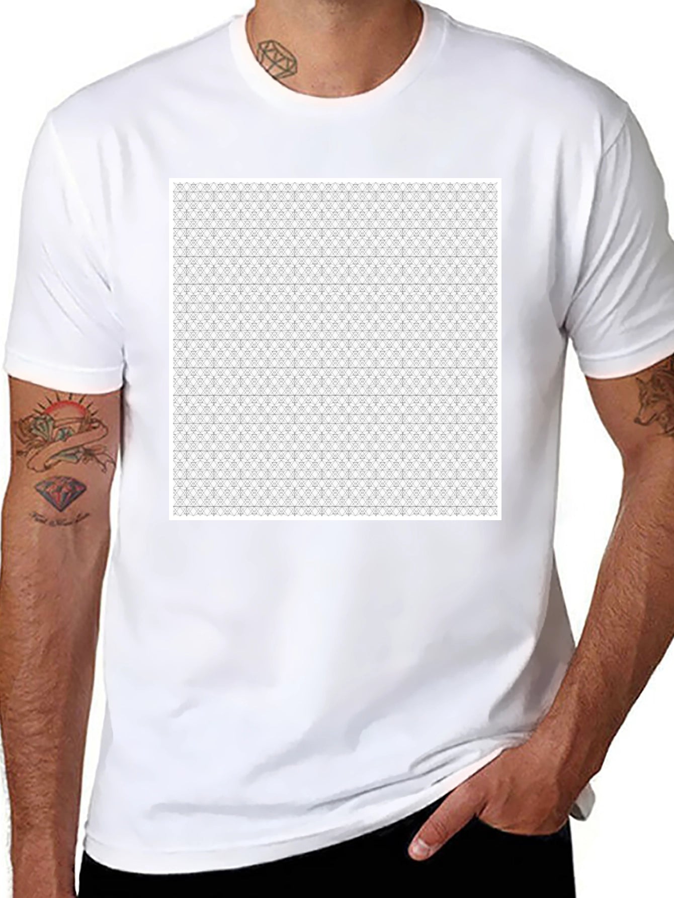 Black Patterned Crew Neck T-Shirt
